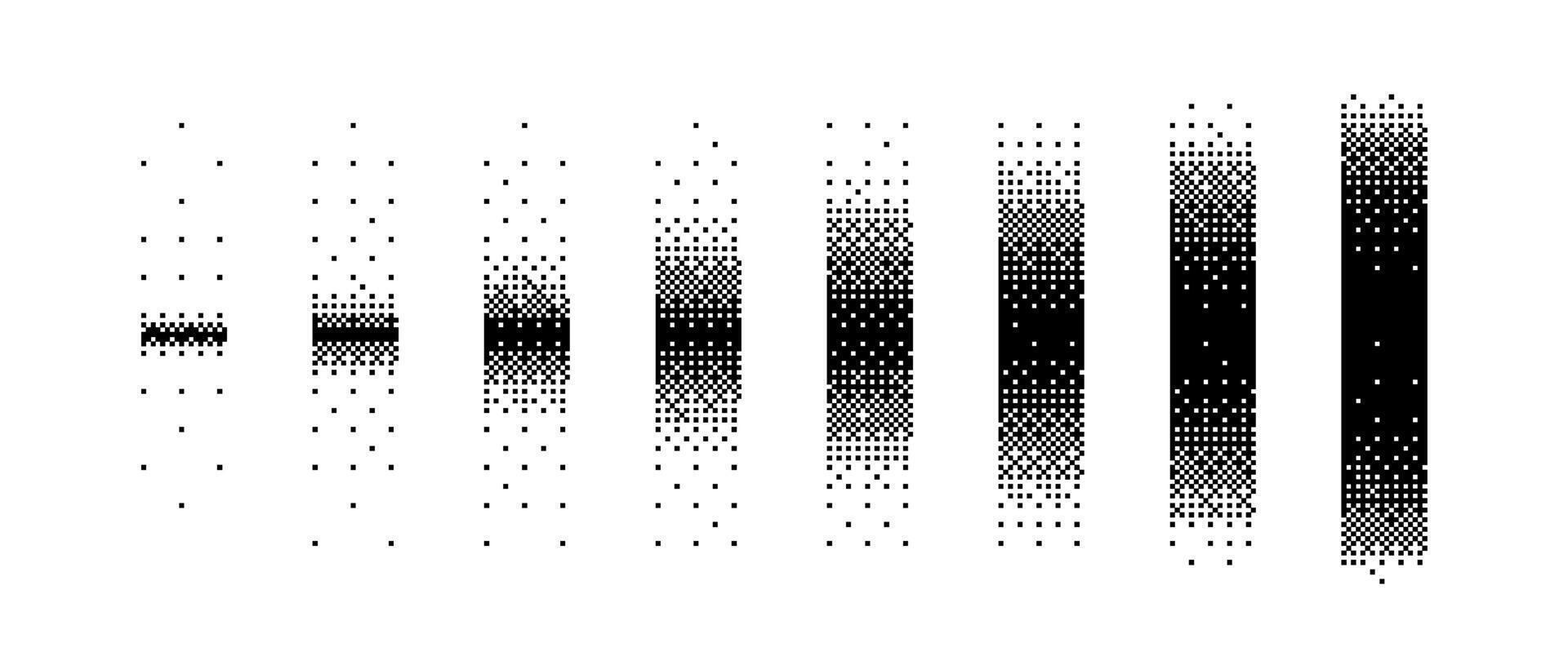 Halftone vertical gradient border set. Black long dotted separate or divider collection. Pixelated rectangle decoration element for banner, poster, advertisement, card, cover vector
