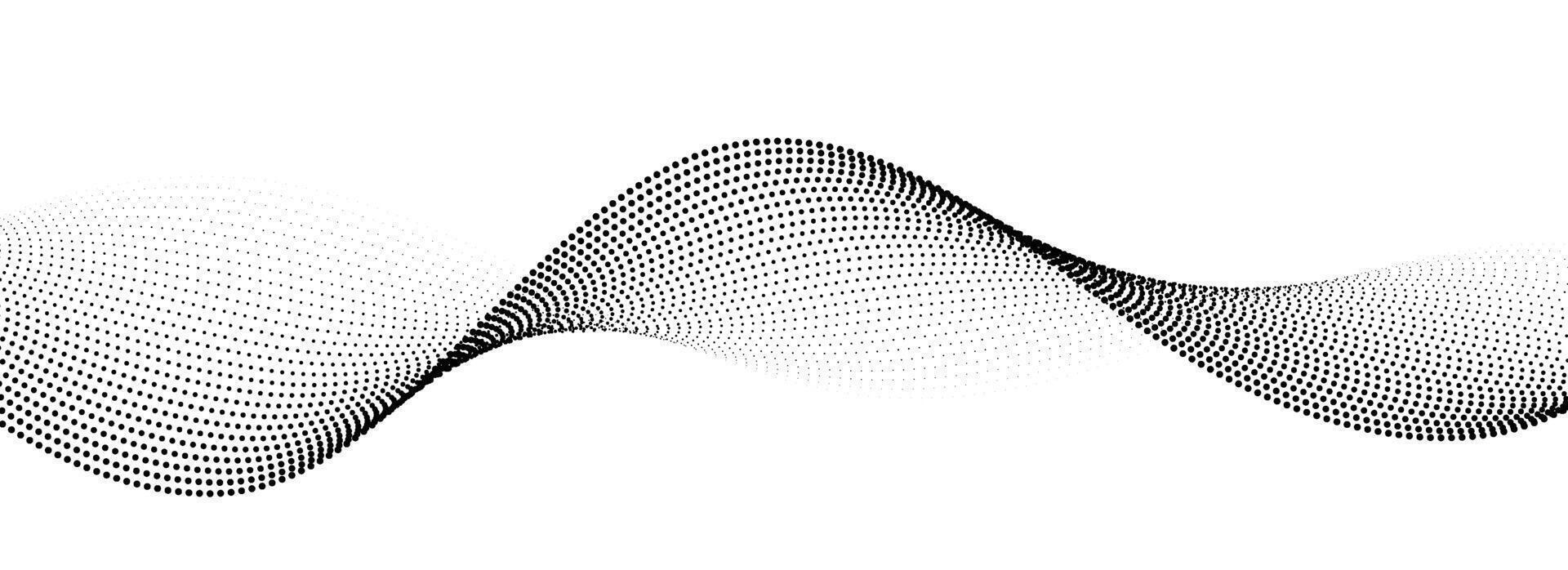 Dotted wave line pattern. Black halftone undulate background. Abstract particle flow wallpaper. Curved dashed gradient net element for poser, banner design, presentation, booklet, flyer vector