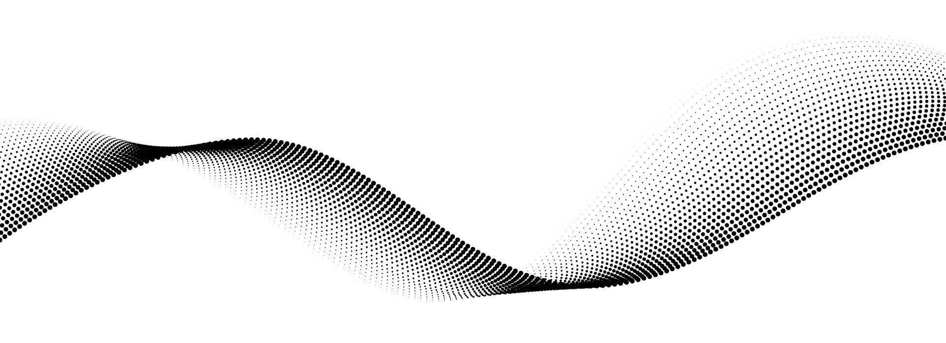 Dotted wave line pattern. Black halftone undulate background. Abstract stipple particle flow wallpaper. Curved dashed gradient net element for poser, banner, presentation, booklet, flyer vector