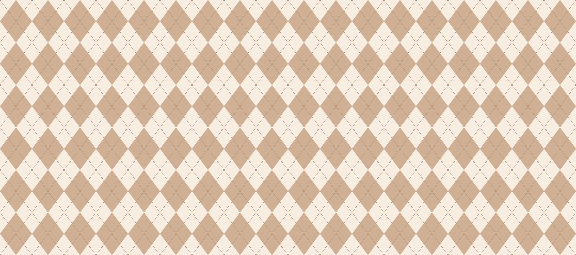 Seamless beige argyle pattern. Light brown rhombus repeated texture background. Stitched diamond forms for textile design, fabric print, wrapping paper, clothes pattern design. vector