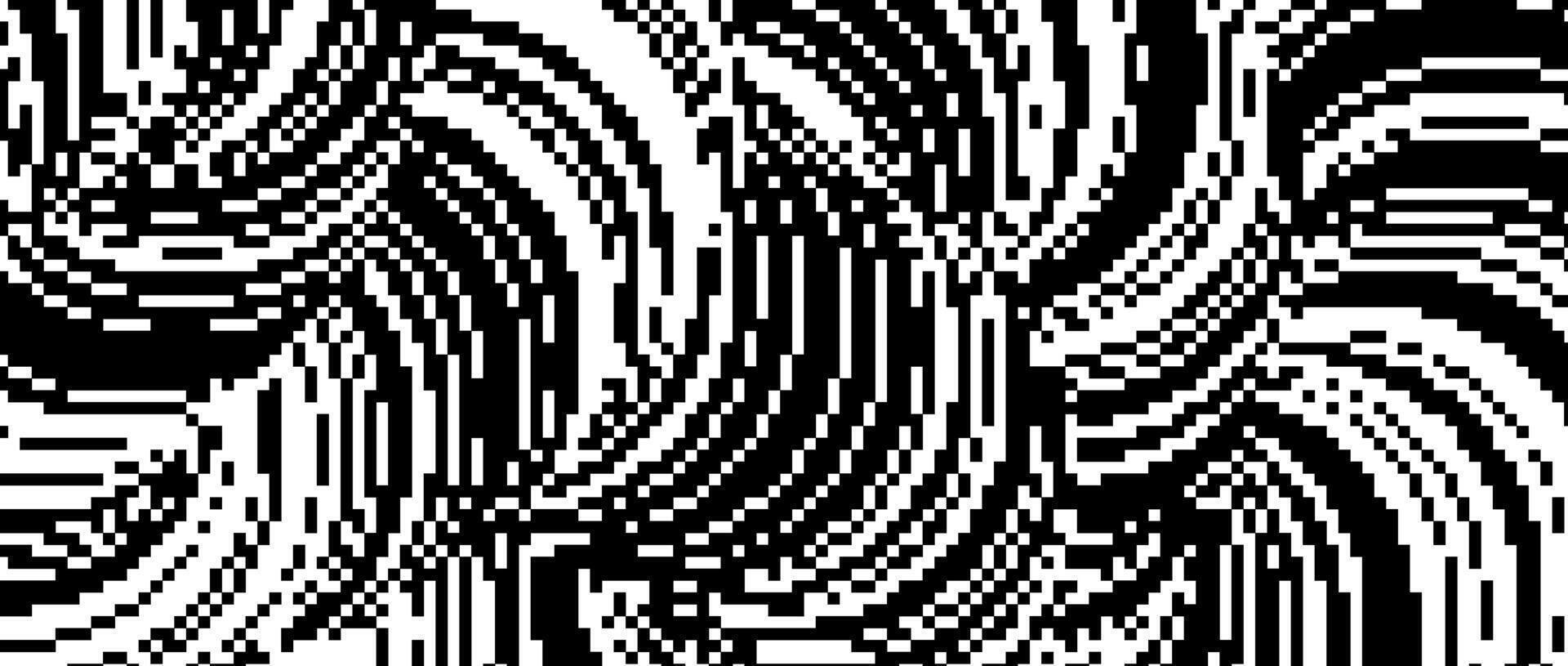 Pixelated undulate wavy shape. Black dither wreathed textured background. Digitalized fluid curvy form for banner, poster, leaflet, brochure. Abstract rasterized squiggle overlay wallpaper. vector