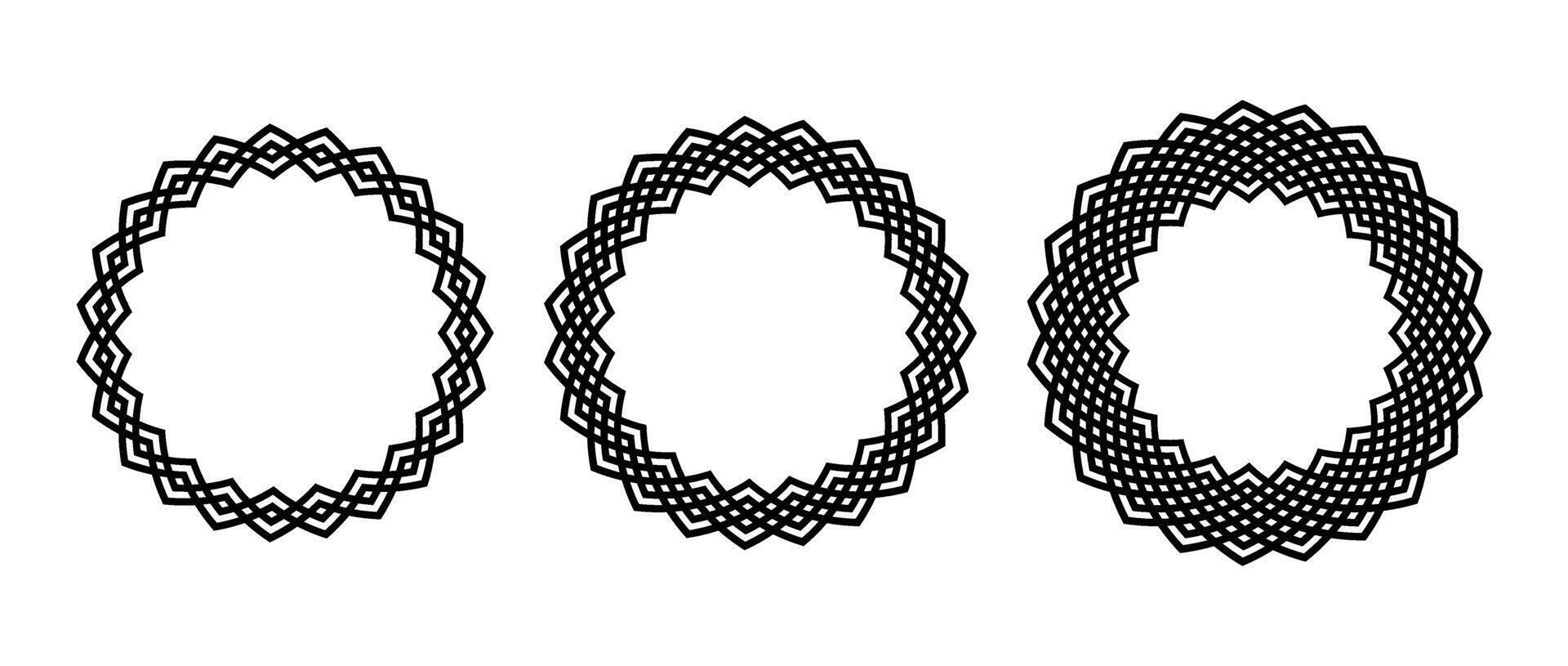Retro knot circle frame set. Black celtic round border collection. Braid and rope ornament and motif pattern for banner, poster, frame. Circular radial design elements bundle. vector