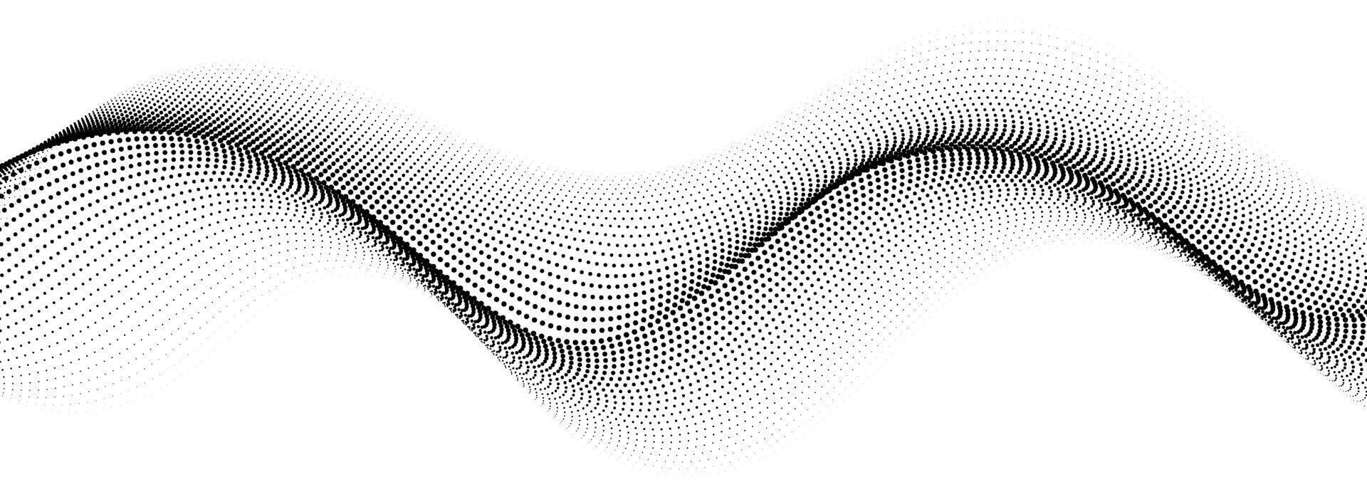 Black dotted wave line pattern. Halftone undulate net background. Abstract stipple particle flow wallpaper. Curved dashed gradient element for poser, banner, presentation, booklet, flyer vector