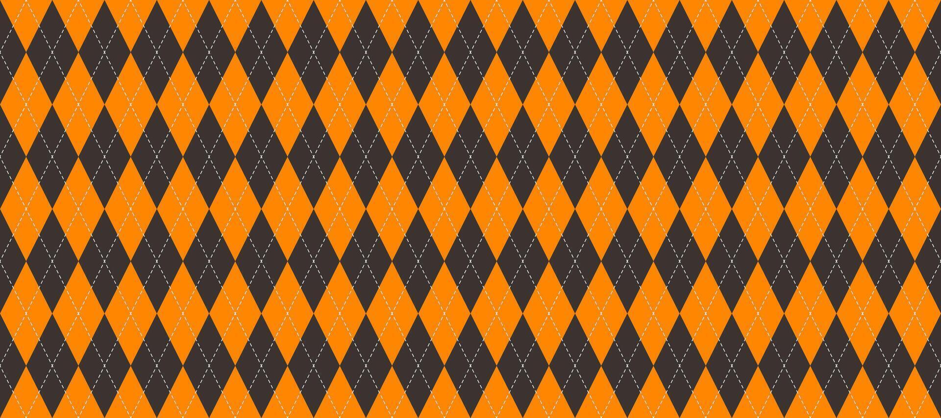 Orange and black seamless argyle pattern. Halloween rhombus repeating texture background. Stitched diamond forms for textile clothes design, fabric print, wrapping paper. vector