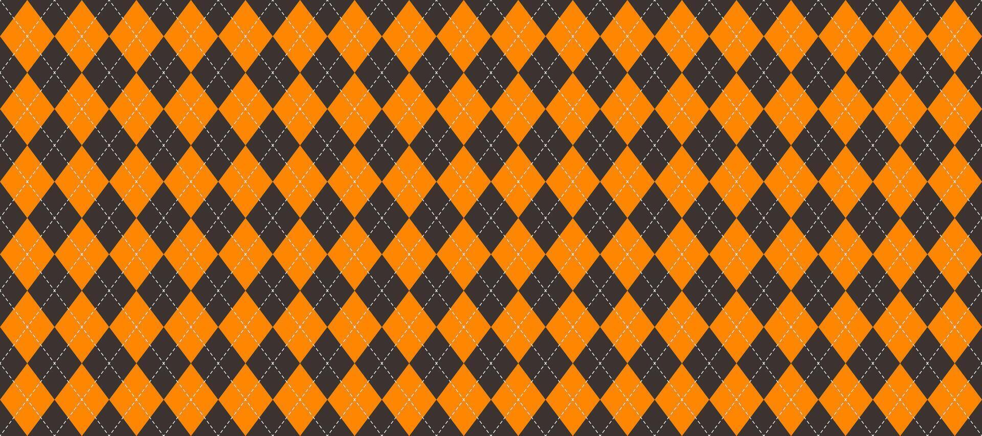 Orange and black seamless argyle pattern. Halloween rhombus repeated texture background. Stitched diamond forms for textile design, fabric print, wrapping paper, clothes design. vector