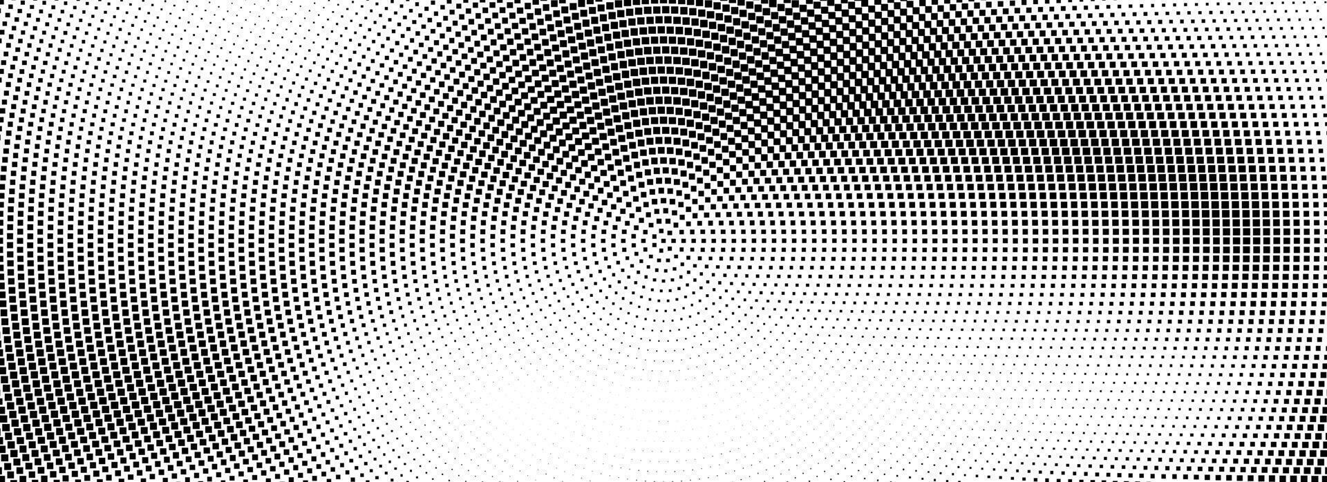 Square halftone radial dotted background. Dots comic gradient texture. Black halftone rough grit overlay. Concentric dirt gradation wallpaper. Grunge gritty circular pop art cartoon backdrop vector