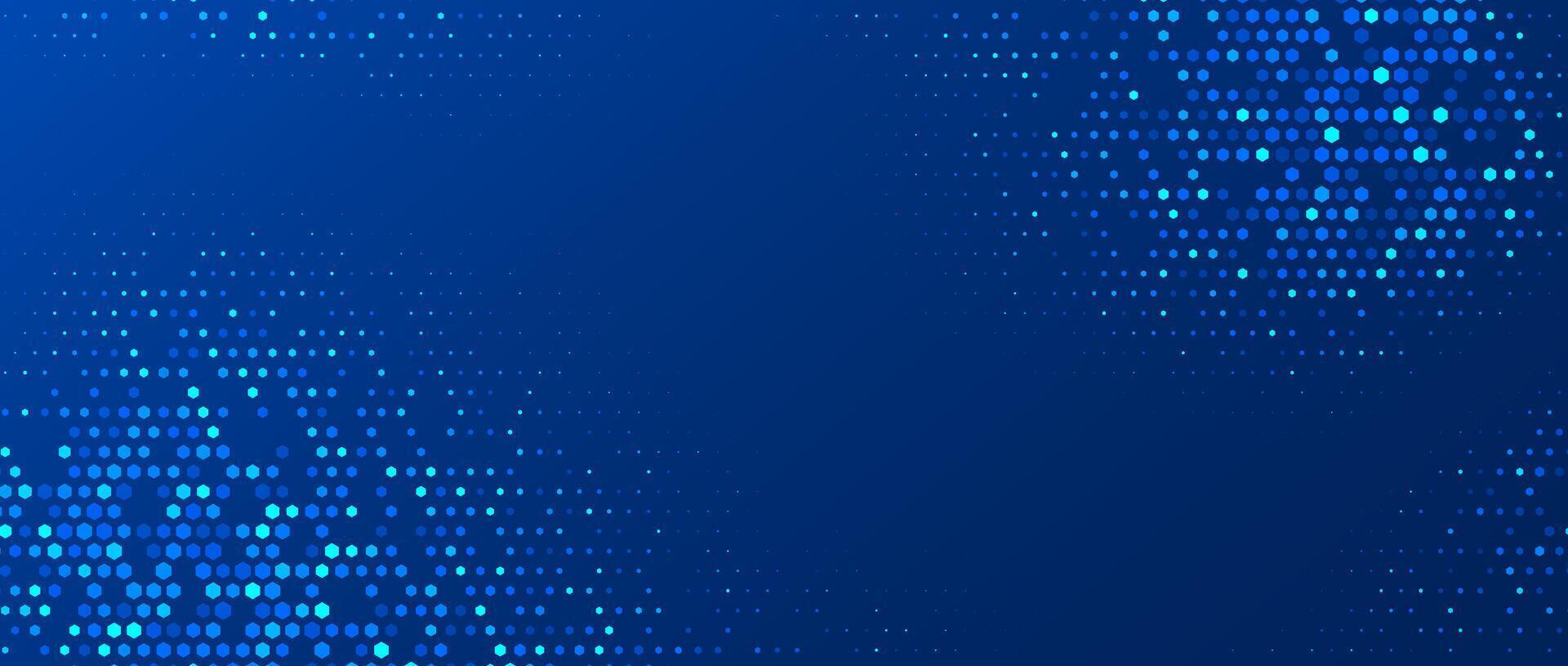 Glow blue hexagon texture. Abstract hexagonal grid gradient background. Navy honeycomb pattern backdrop. Universal business, science, healthcare, medicine, technology, presentation wallpaper vector