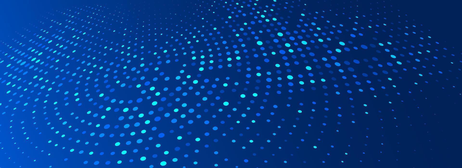 Blue glowing dotted texture. Abstract dot grid wallpaper. Curved halftone pattern background. Dark navy backdrop for technology, business, science, healthcare, medicine, presentation design. vector