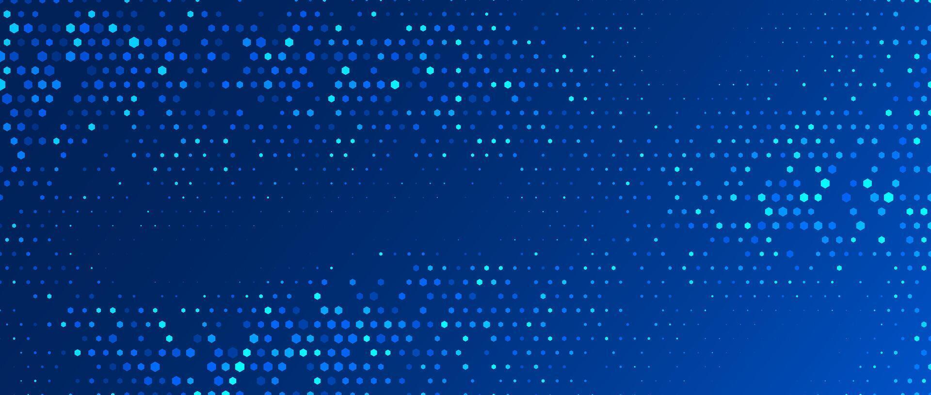 Blue glowing hexagon texture. Abstract hexagonal grid gradient background. Navy honeycomb pattern backdrop. Modern business, science, healthcare, medicine, technology, presentation wallpaper vector