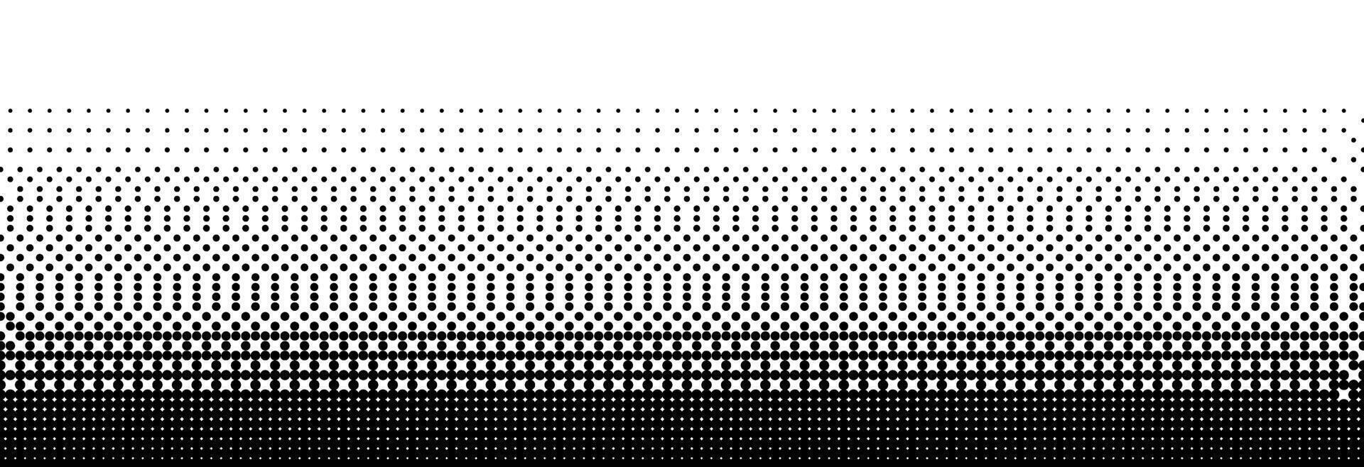 Pixelated bitmap gradient texture. Black and white dither pattern background. 8 bit game screen wallpaper. Retro glitchy pixel art illustration. Abstract wide dithering horizontal border vector