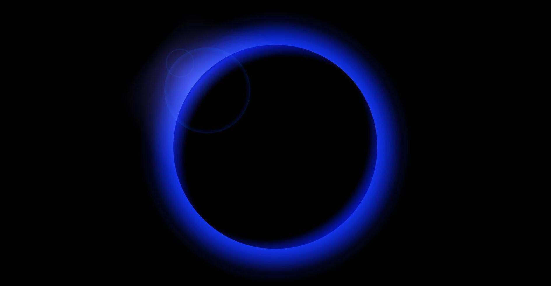 Blue planet eclipse concept. Solar light glare effect. Abstract glowing sun crown in dark space. Earth halo with blazing edge. Illustration design for poster, banner, cover, brochure, booklet vector