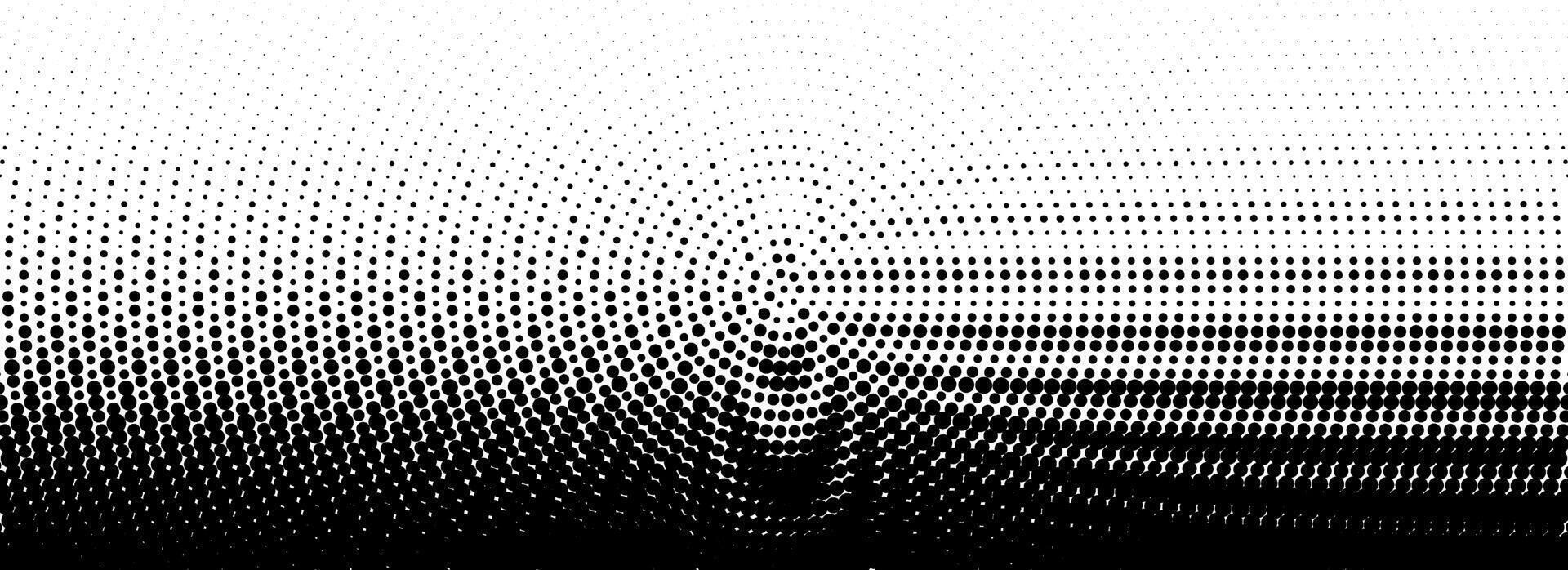 Dotted halftone gradient texture. Fading wave polka dot background. Dot curved circular pattern wallpaper. Black and white comic pop art overlay backdrop. Halftone raster moire effect. vector