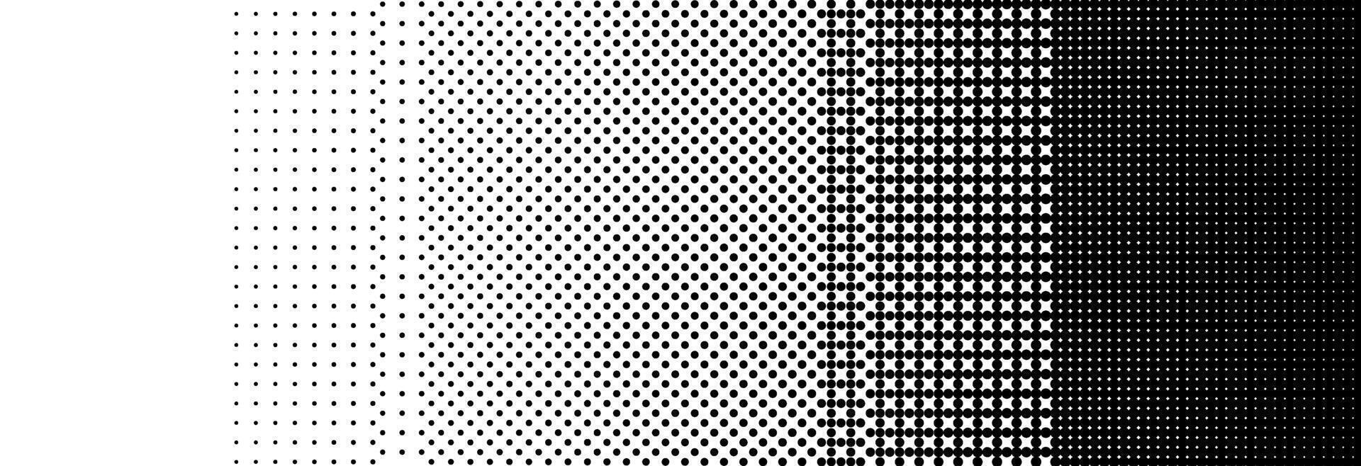 Pixelated bitmap gradient texture. Black and white dither pattern background. 8 bit game screen wallpaper. Retro glitchy pixel art illustration. Abstract wide horizontal dithering border vector