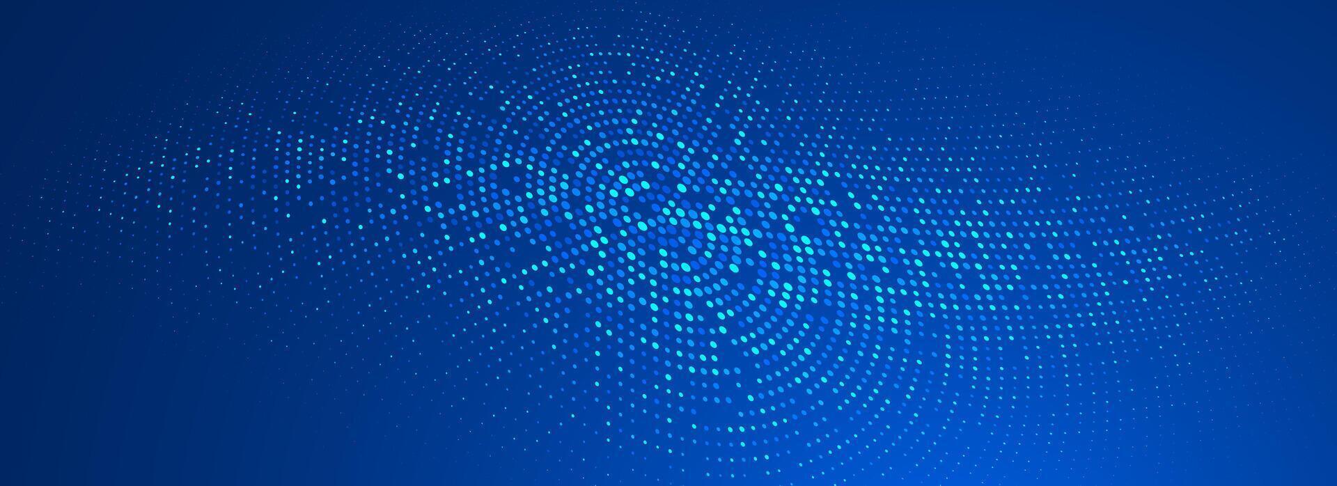 Glowing blue dotted wallpaper. Abstract curved round dot grid texture. Circle halftone pattern background. Dark navy backdrop for technology, business, news, healthcare, medicine design vector