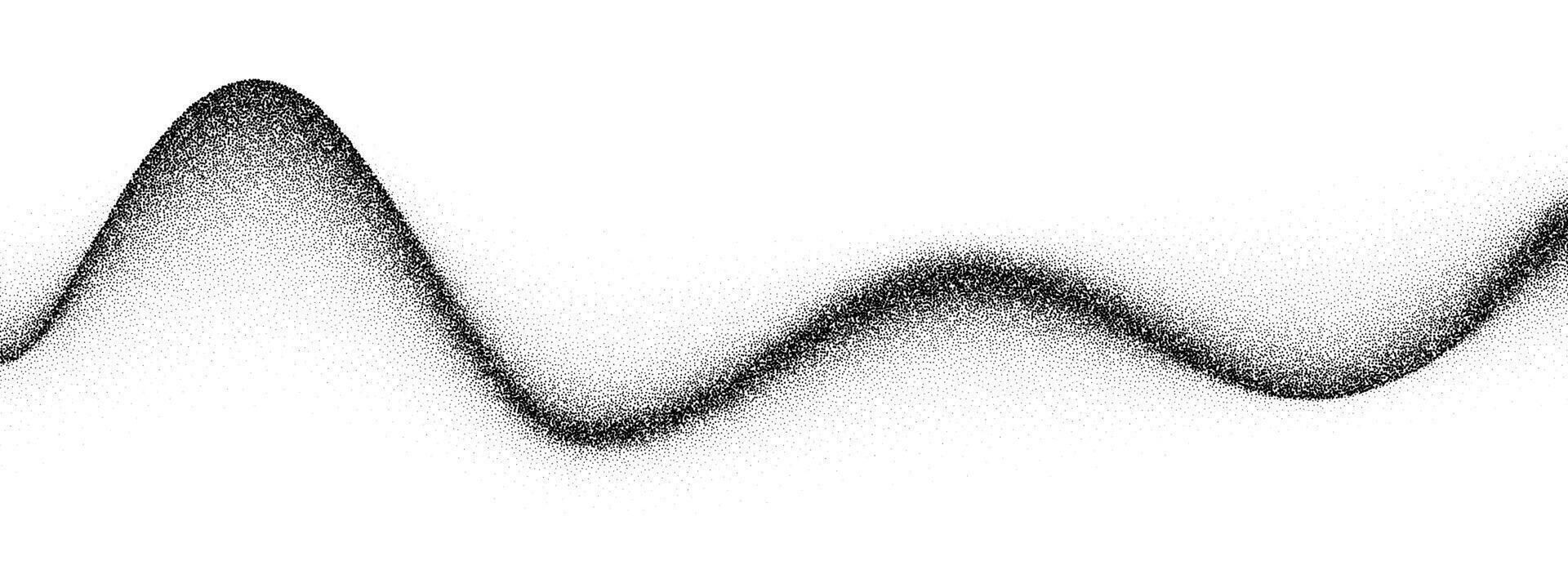 Grain wave gradient texture. Black stippled flowing line background. Grunge noise dot work wallpaper for banner, poster, brochure. Undulate sandy backdrop with speckles, particles, granules. vector