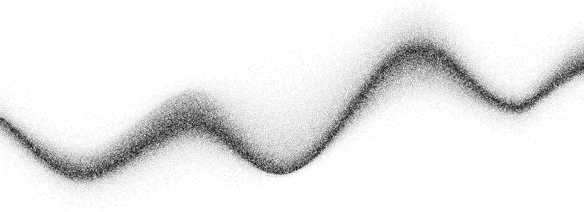 Gradient grain wave texture. Black stipple flow line background. Dotted undulate sandy backdrop with speckles, particles, granules. Grunge noise dot work wallpaper for banner, poster, overlay. vector