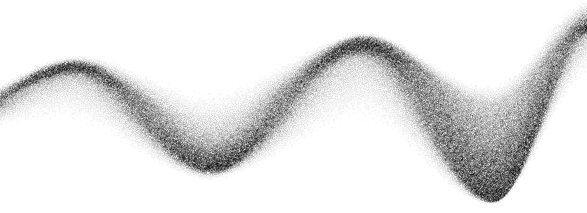 Grain wave gradient texture. Black stipple flow line background. Dotted undulate sand backdrop with speckles, particles, granules. Grunge noise dotwork wallpaper for banner, poster, brochure vector