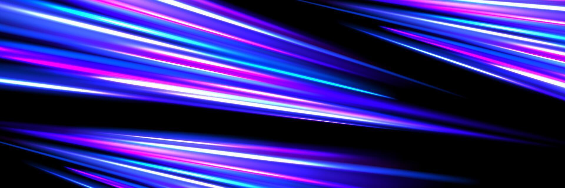 Neon glowing dynamic stripe background. Iridescent speed light trace. Exposure trail flare line texture. Luminous laser rays or beams wallpaper design. Futuristic neon speedy streak backdrop. vector