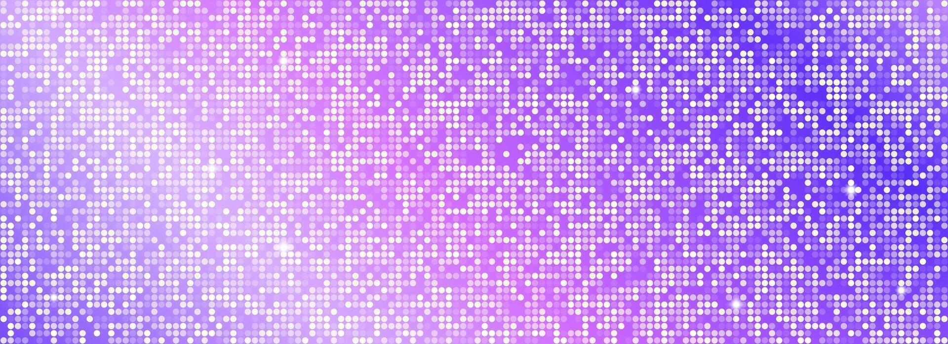 Purple disco party pattern background. Iridescent sequin mosaic texture. Abstract violet shining halftone wallpaper. Pop up comic sparkling glitter backdrop. Retro design template vector