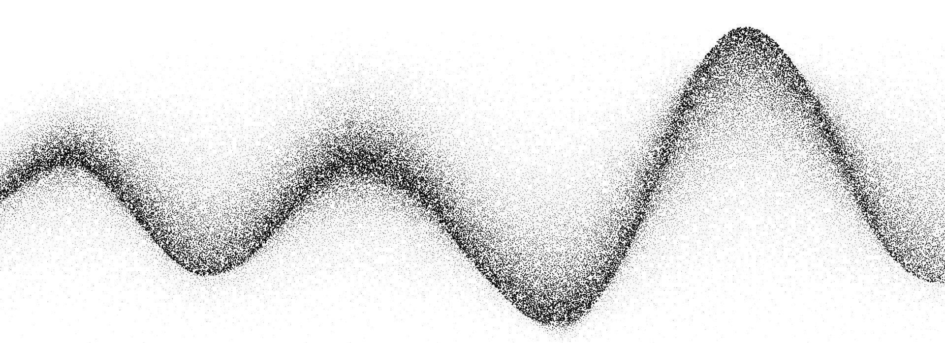 Wavy grain gradient texture. Black stippled fluid background. Grunge noise dotwork wallpaper for banner, poster. Undulate sand backdrop with speckles, particles, granules. vector