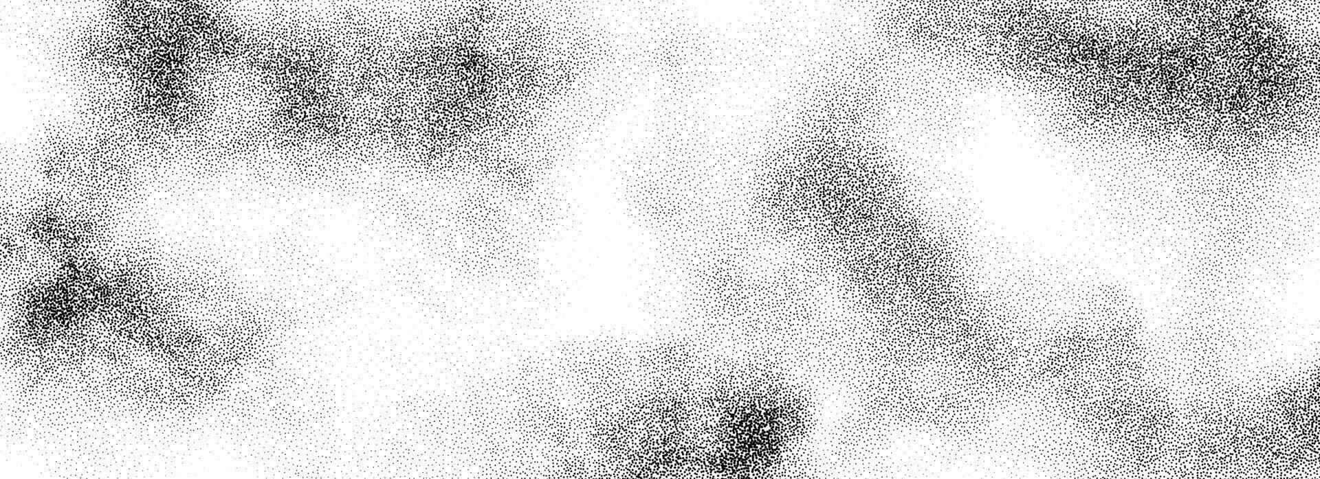 Stippled smoke cloud gradient texture. Grunge fluid fume grain background. Gritty noise fog dot work wallpaper. Black and white dots, speckles, sand particles or granules backdrop overlay. vector
