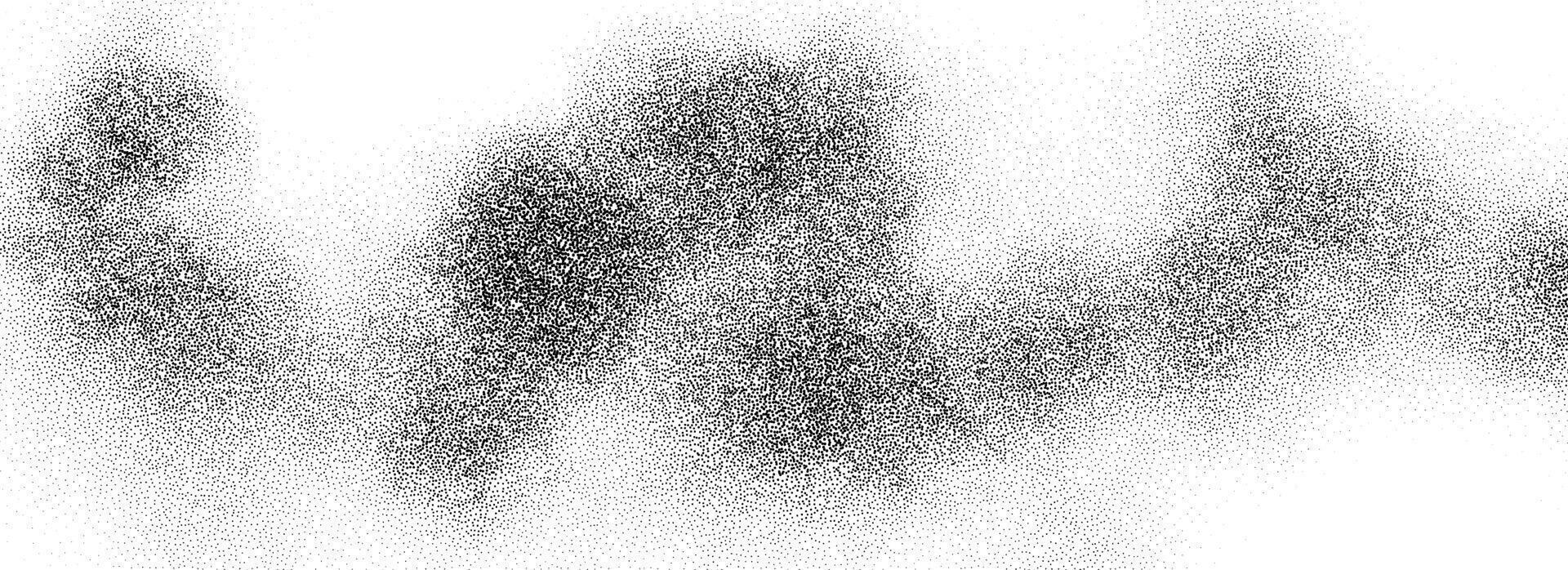 Stipple smoke cloud gradient texture. Grunge fluid sand grain background. Gritty noise wavy fog dot work wallpaper. Black and white dots, speckles, particles or granules backdrop overlay vector