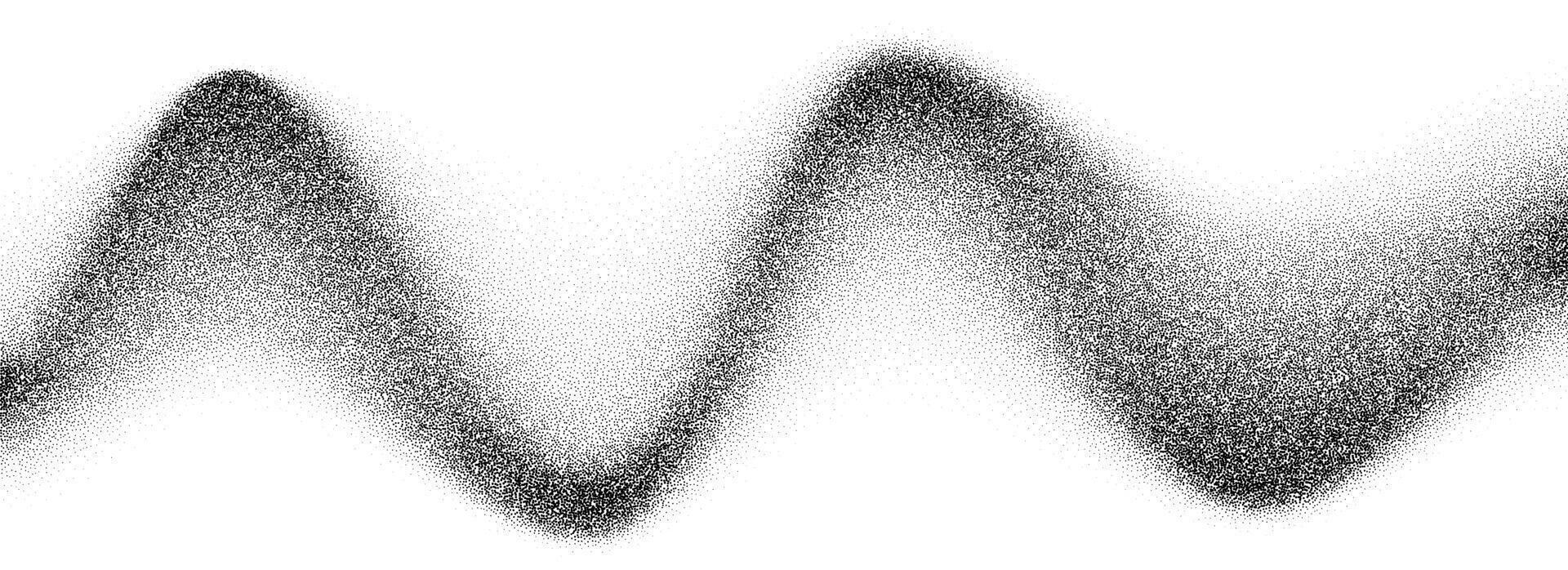 Grain wave gradient texture. Black stipple flow line background. Dotted undulate sand backdrop with speckles, particles, granules. Grunge noise dot work wallpaper for banner, poster, brochure vector