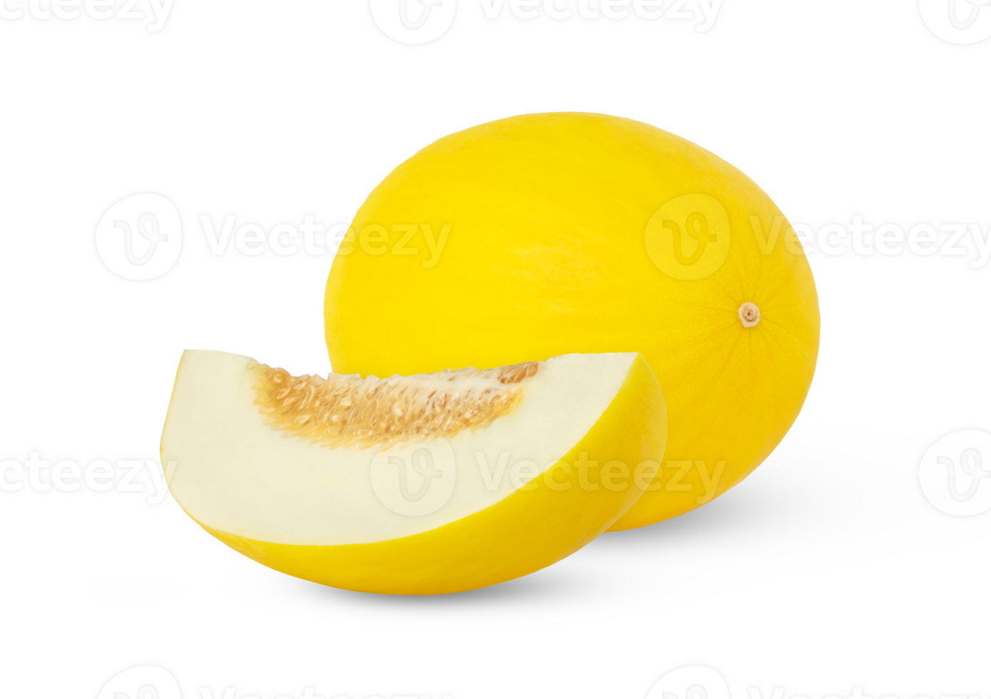Honeydew and slice cut out .Yellow ripe melon and cut in half isolated. png