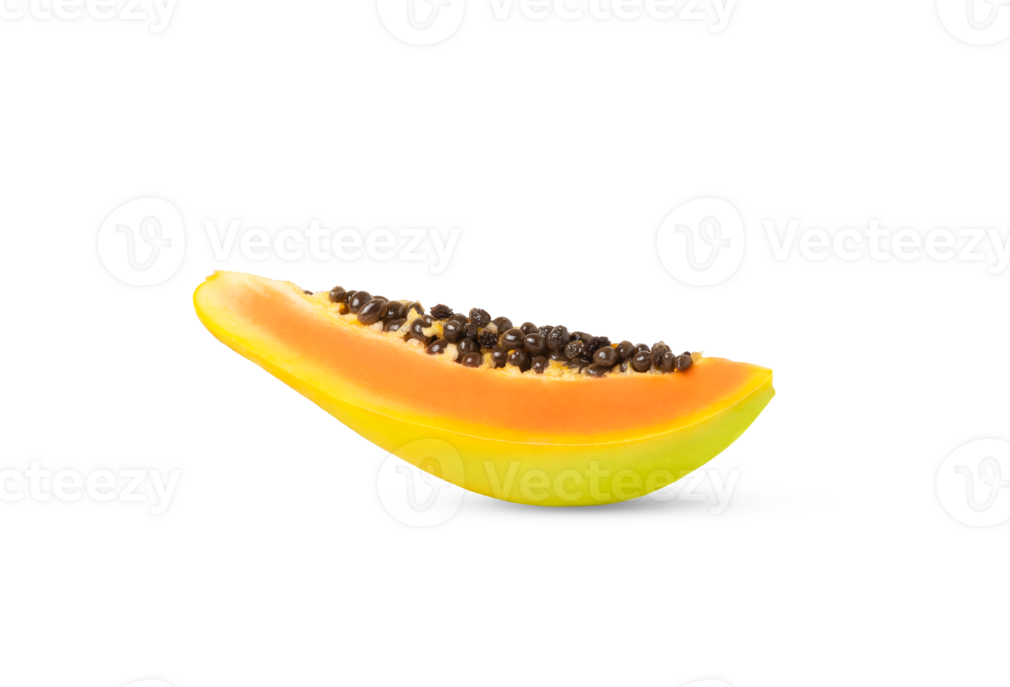Green-yellow slice of ripe papaya isolated. Quarter of papaya fruit. png