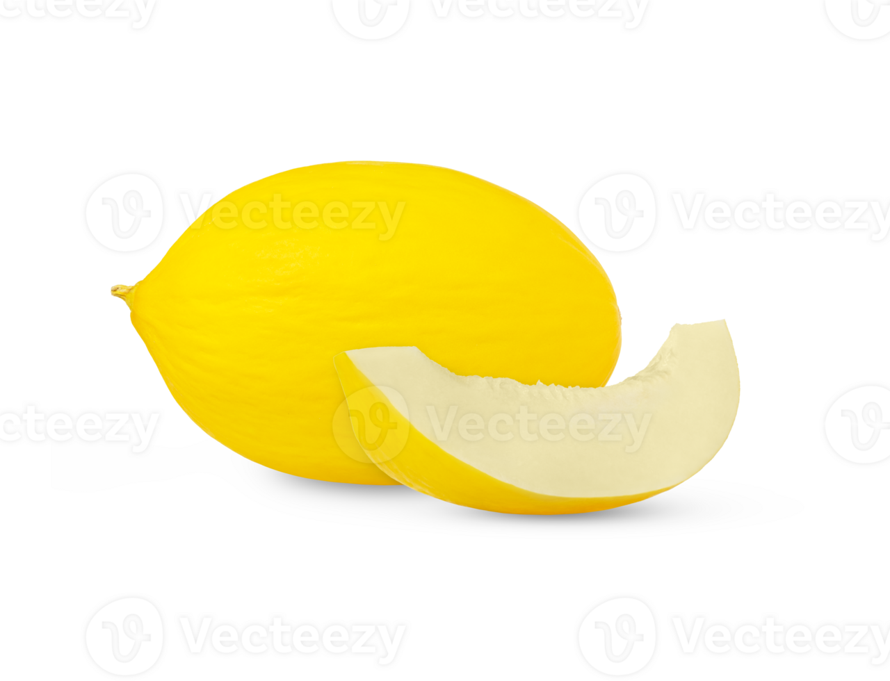 Ripe yellow melon and a slice isolated. Honeydew.melon cut out. png