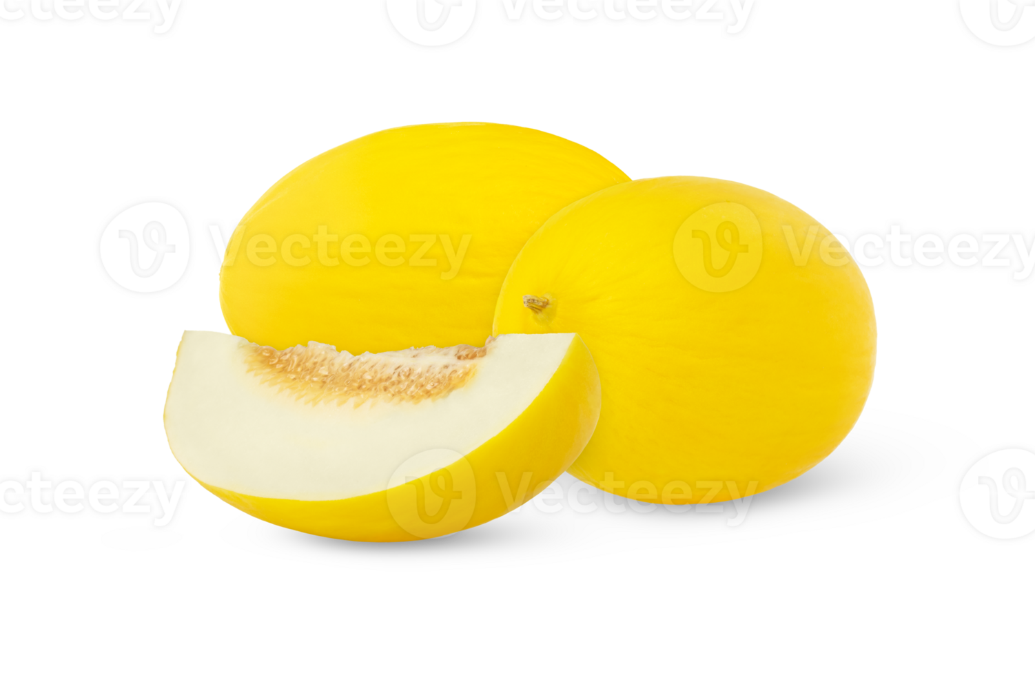 Fresh yellow honeydew melon and a slice isolated. png
