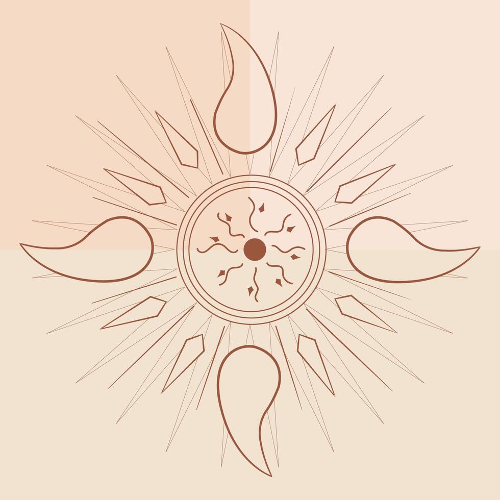 Adjustable EPS file. Mystical sun icons minimalist in boho style. vector