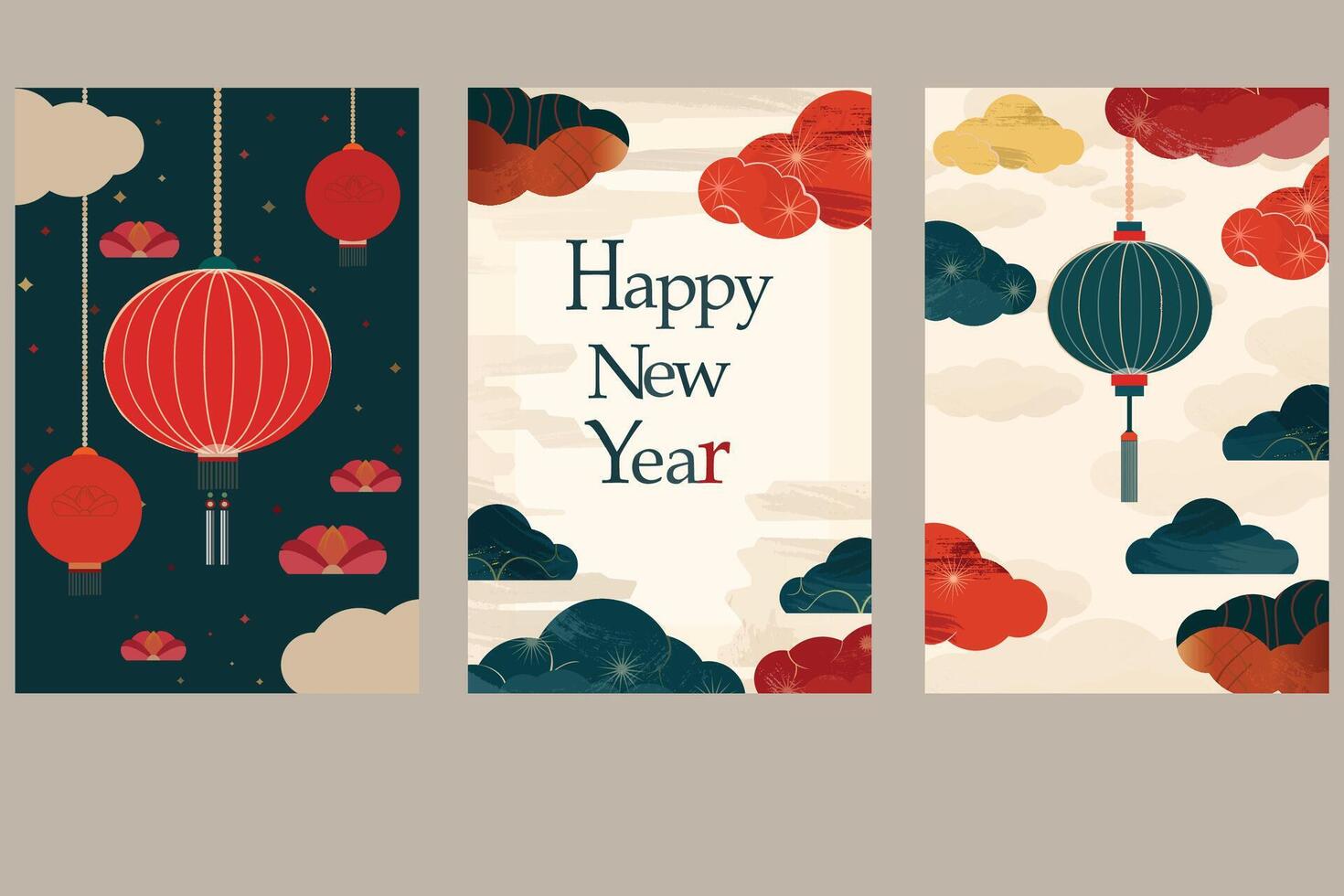 Set of Chinese New Year card modern design and minimalist. Banner, background, website. vector