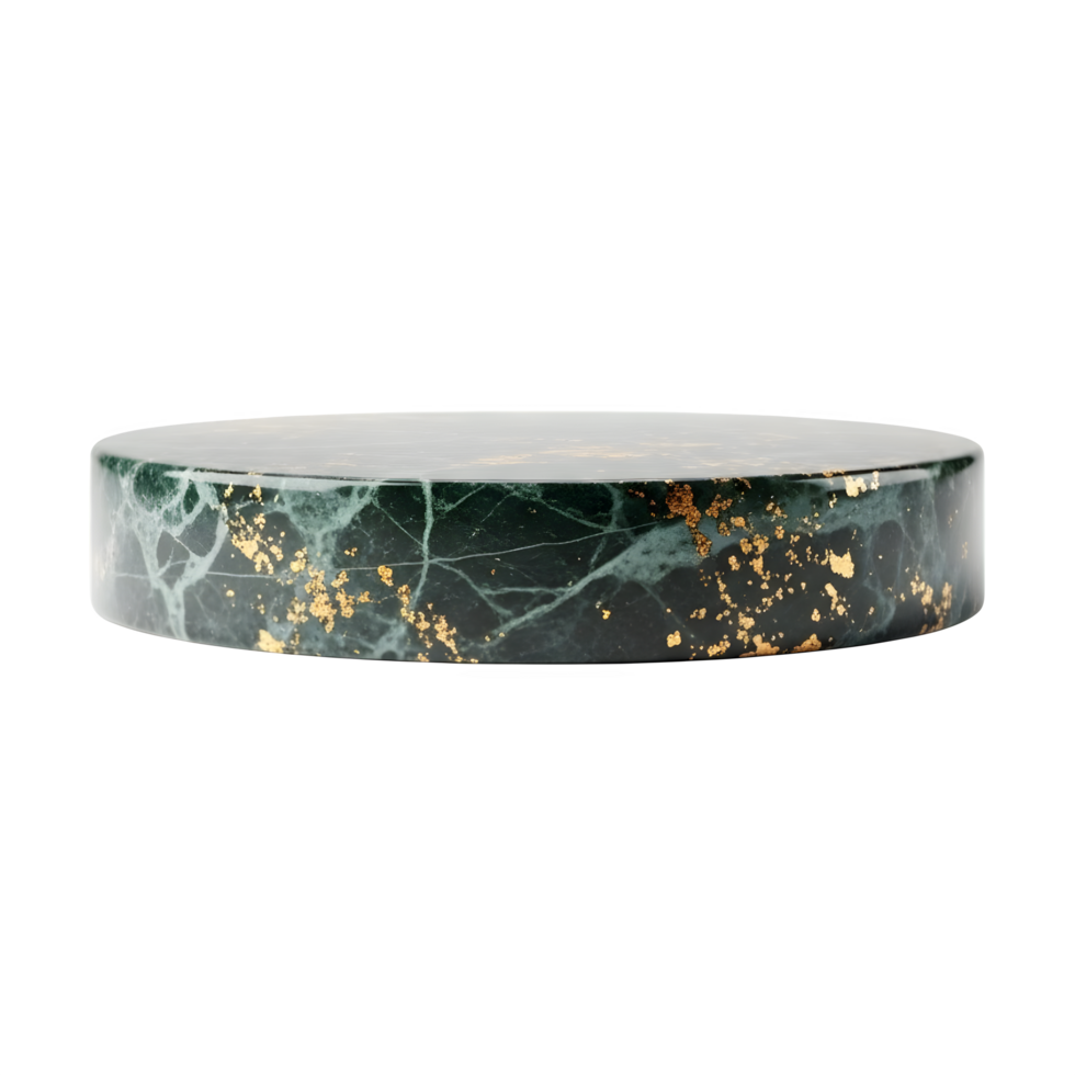 High-end product stand in green with gold foil highlights on transparent background png