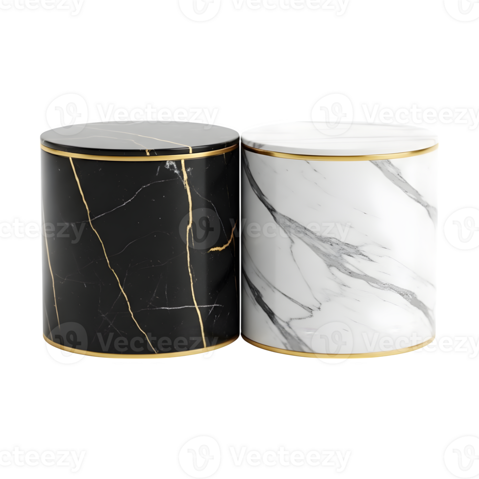 Pair of marble podiums in black and white color tone on transparent background png