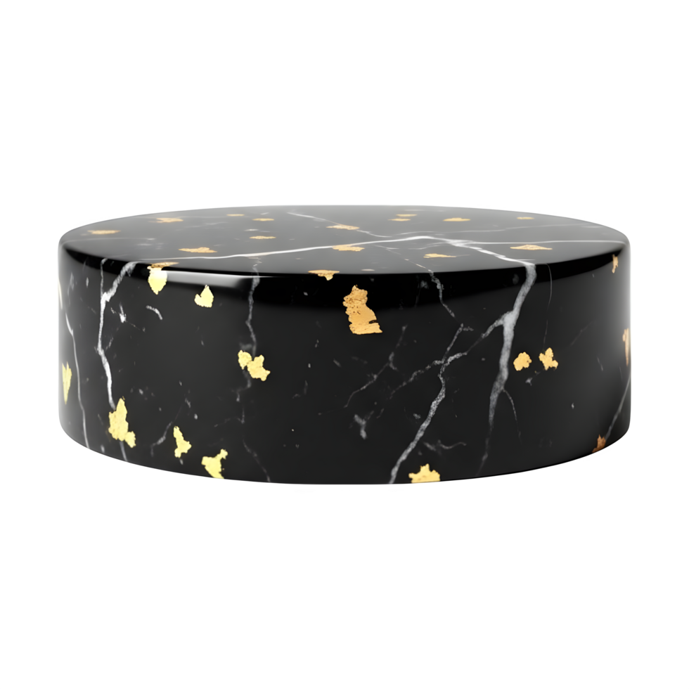 Elegant black marble podium with gold accents on transparent background png