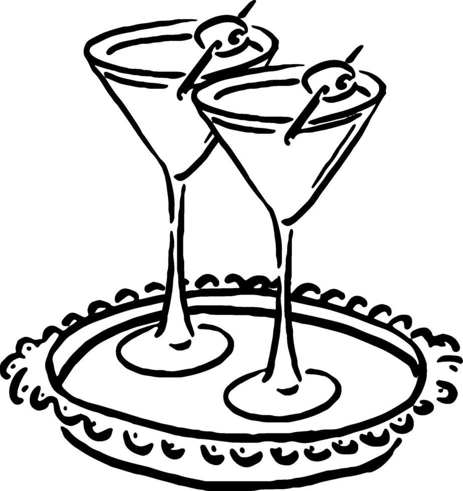 Martini Glasses on Tray Sketch for Summer Cafe Branding vector