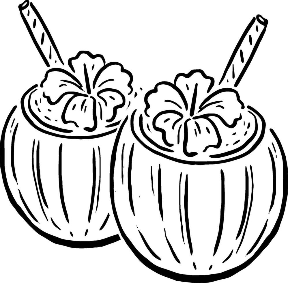 Coconut Cocktail Duo Sketch for Tropical Branding or Packaging vector