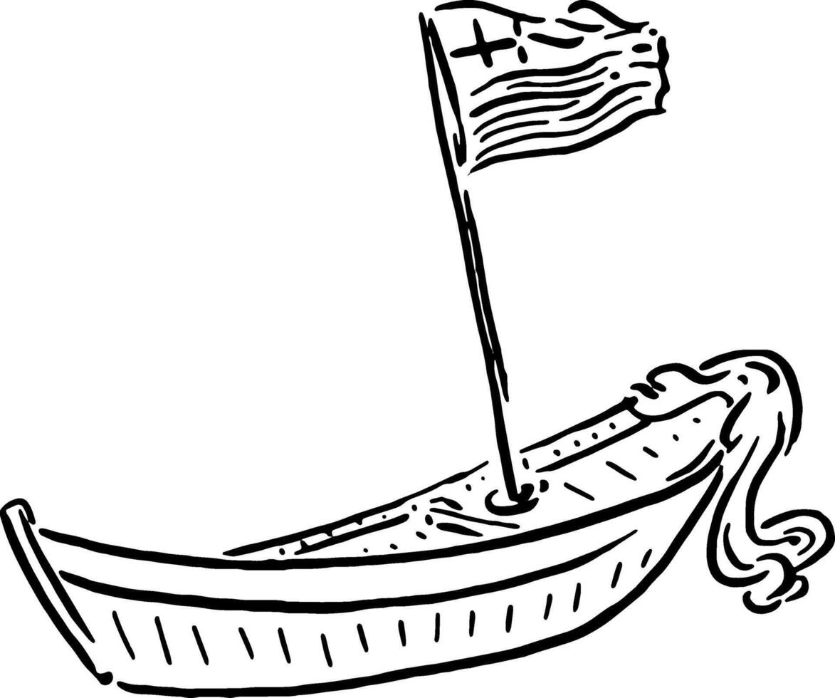 Wooden Boat with Greek Flag Sketch for Travel Decor vector
