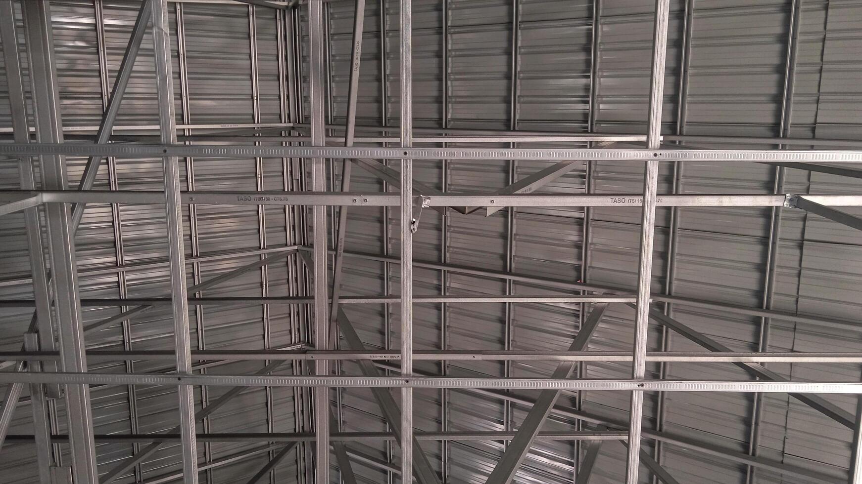 Structure of steel roof frame for construction. photo