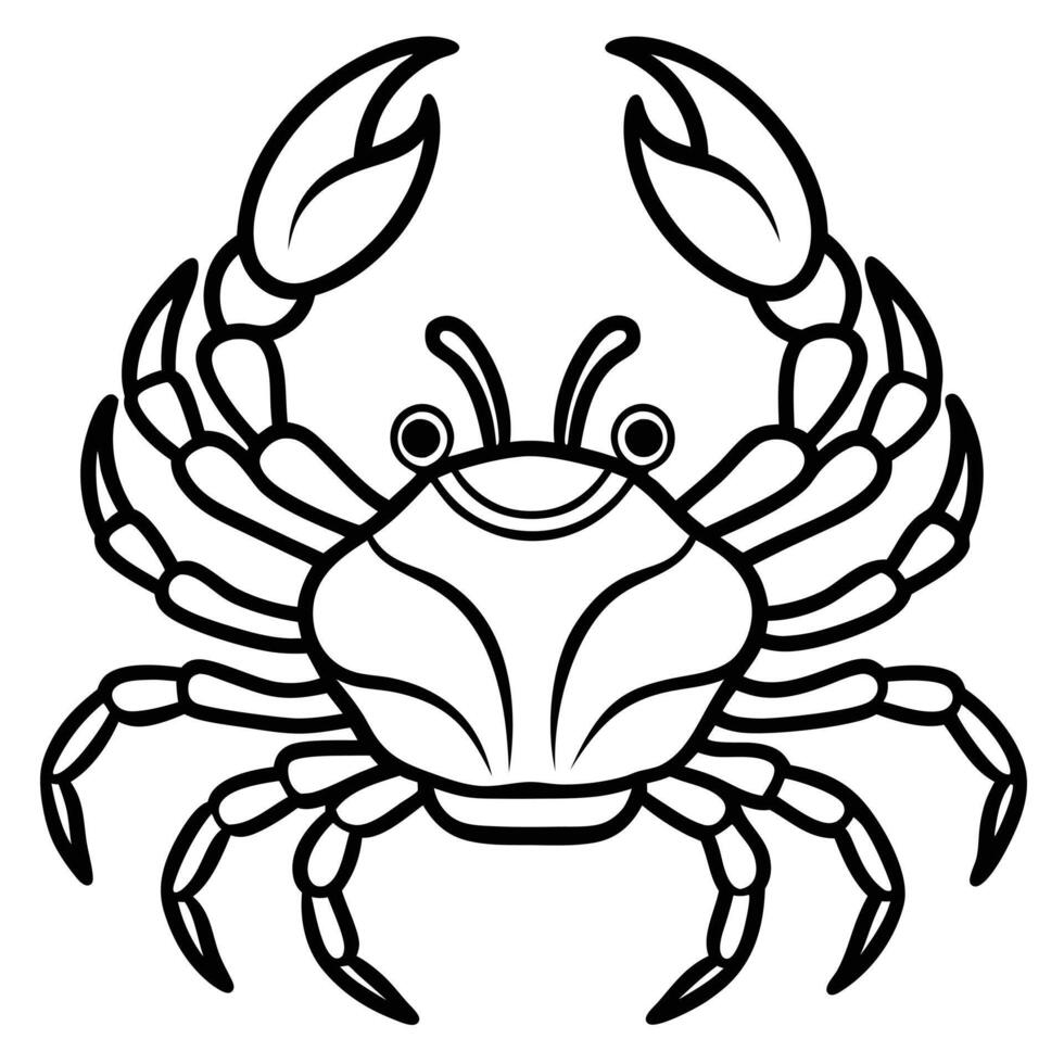 Adorable Cartoon Crab Illustration Cheerful Black and White Line Drawing of a Crustacean, Perfect for Coloring Pages and Kids Activities vector