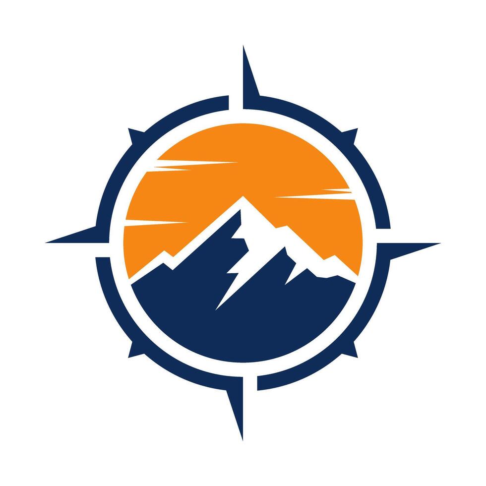Mountain and sun with compass vector