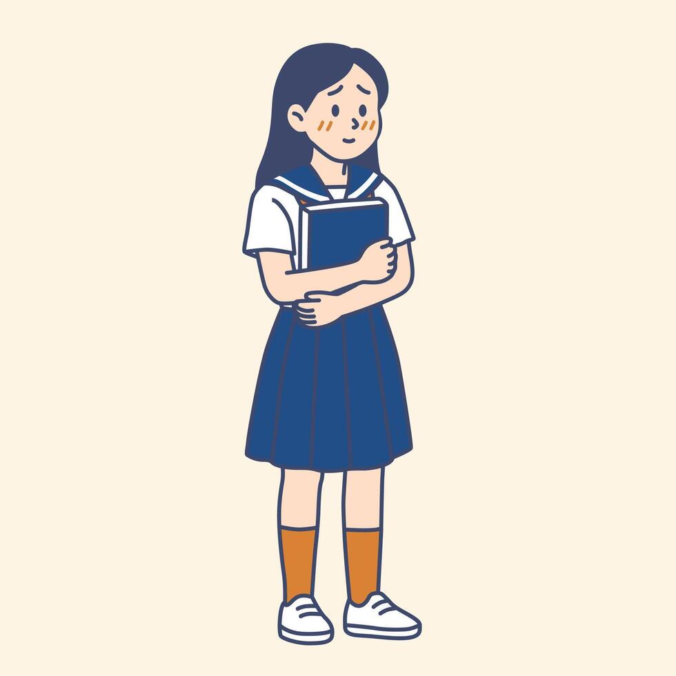 Shy Female Student with Book vector