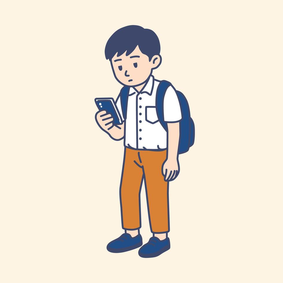 A Student Looking Down at Phone vector