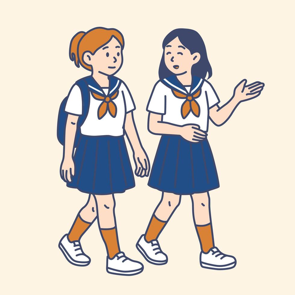 2 Happy Girls Students Chatting vector