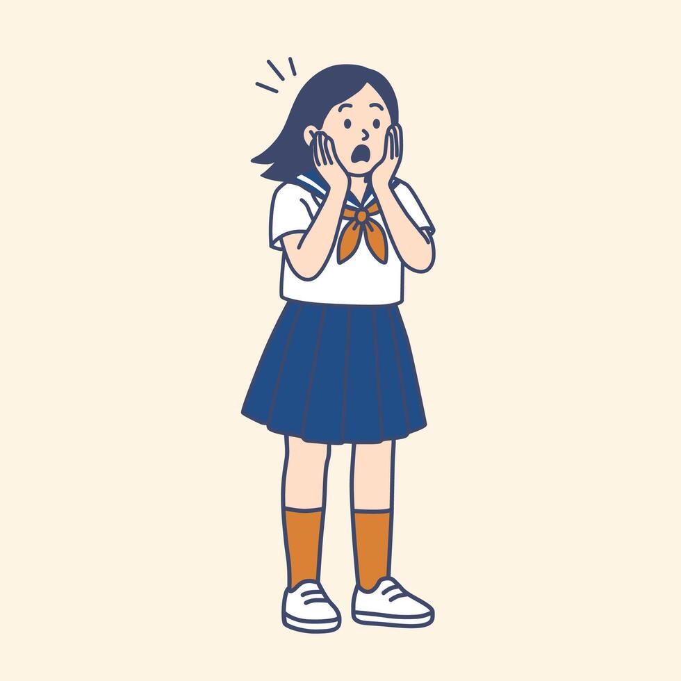 A Surprised Anime Schoolgirl Illustration vector