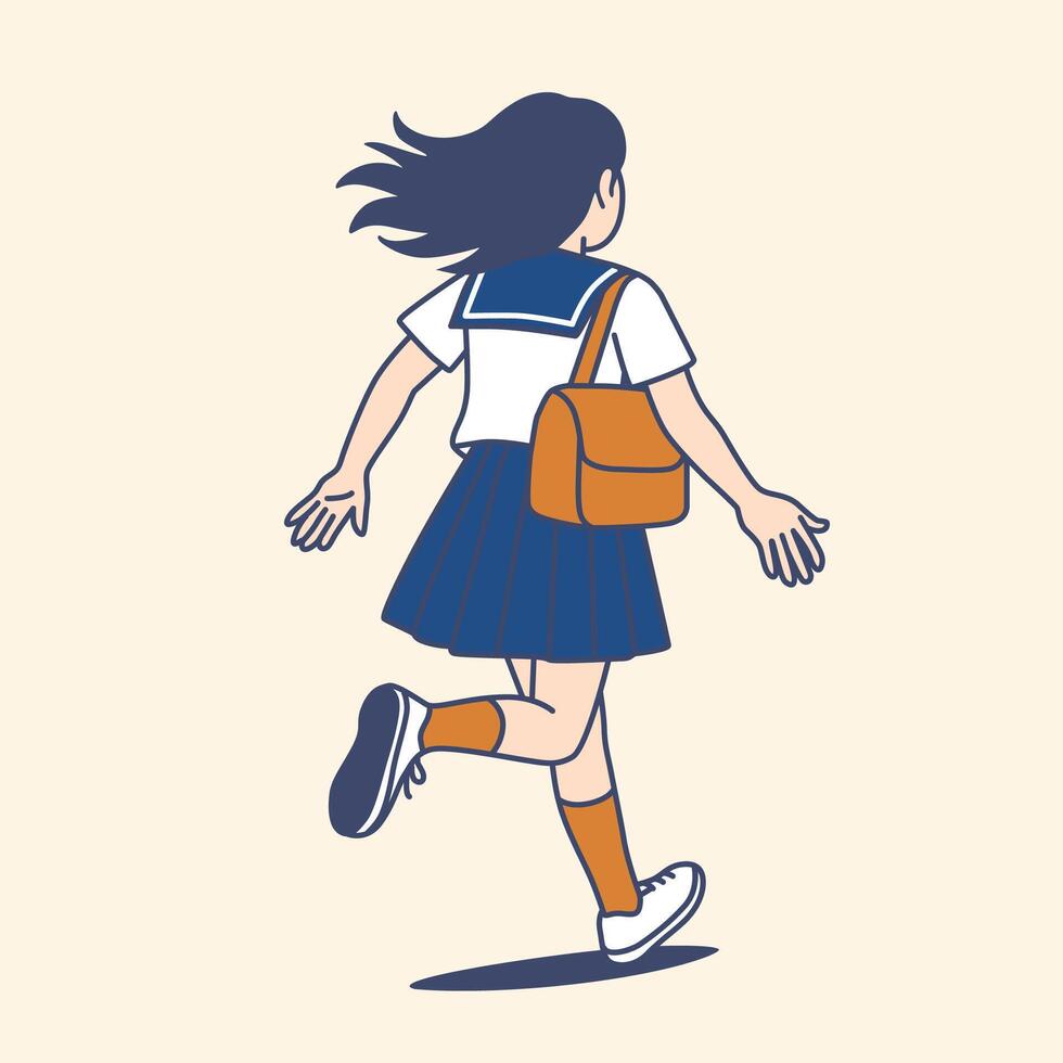 A Running Anime Schoolgirl Illustration vector