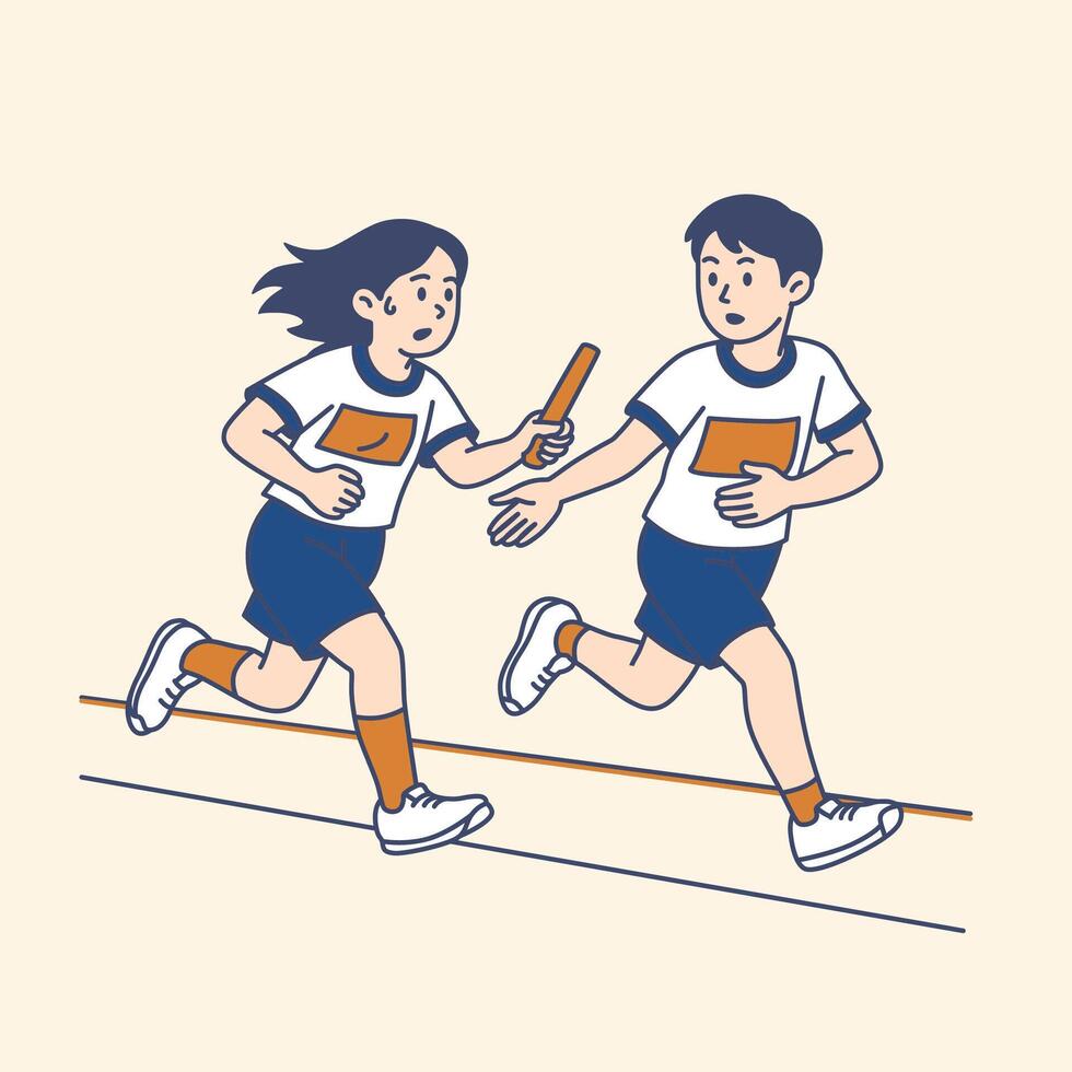 School Relay Race Baton Handover Illustration vector