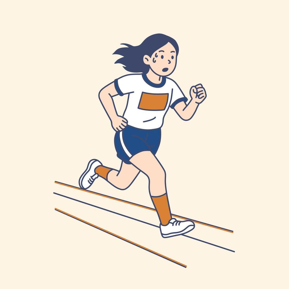 Girl Running on Track with full power vector