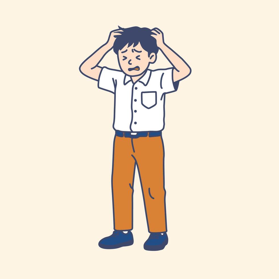 Stressed Student Holding Head in Frustration vector